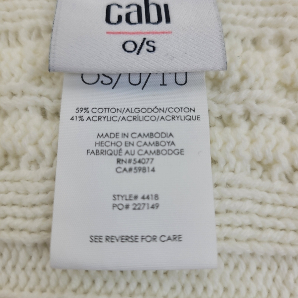 Cabi ivory cable knit V neck poncho fisherman quiet luxury neutral festival OS - Picture 2 of 10
